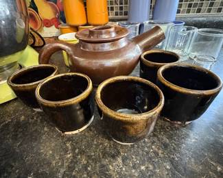Brown Drip Glaze Teapot and Cups Set