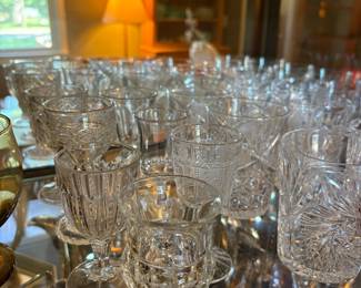 Assorted Vintage Pressed Glass Tumblers and Goblets, including Imperial Glass 'Cape Cod' and Hazel-Atlas 'Big Top'