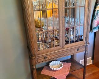 Antique Oak China Cabinet with Glassware and Silverware