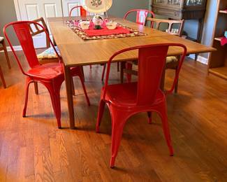 Set of Four Red Metal Tolix Style Chairs