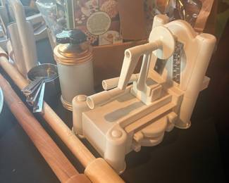 Rotary Vegetable Slicer and Grater Set with Wooden Mallets and Canister