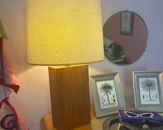 Mid-Century Modern Wooden Table Lamp with Drum Shade