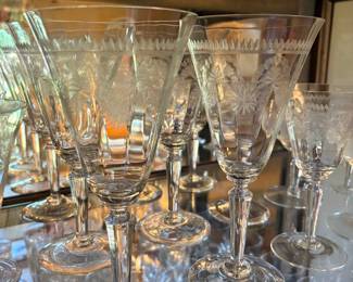 Fostoria Washington Etch Crystal Wine Glasses