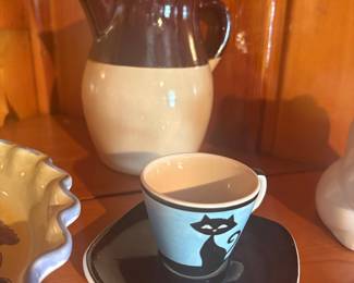 Hues N Brews Cattitude Black Cat Ceramic Cup and Saucer Set