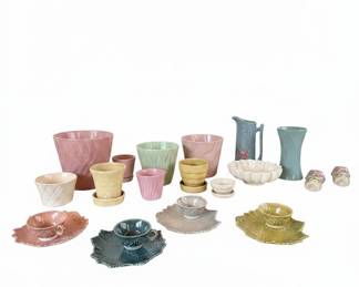 Mid-Century Modern Leaf Motif Tea Set and Planters