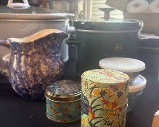Japanese Chiyogami Paper Tea Canister and Tin