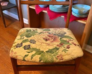 Mid-Century Modern Dining Chair with Floral Upholstery