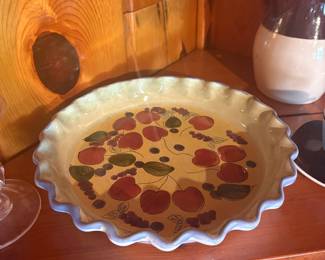 Hand-Painted Ceramic Pie Plate with Apple and Grape Motif - Mesa International