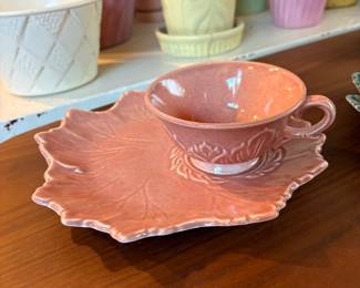 Steubenville Woodfield Pink Leaf-Shaped Cup and Saucer Set