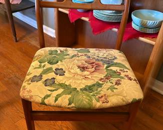Mid-Century Modern Dining Chair with Floral Upholstery