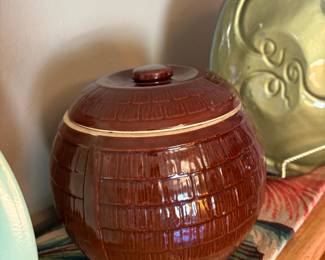 Vintage Brown Stoneware Cookie Jar with Lid