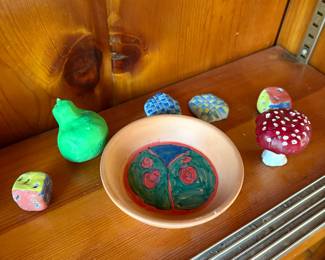 Assorted Ceramic Figurines and Bowl, including Mushroom Trinket Dish