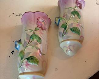 Pair of Trico Hand Painted Ceramic Wall Pockets with Floral Motif