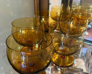 Indiana Glass King's Crown Thumbprint Amber Goblets