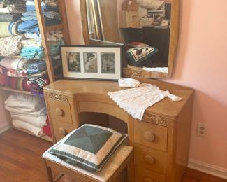 Art Deco Waterfall Vanity with Mirror and Stool