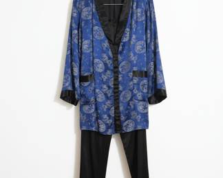 Vintage Blue Dragon Brocade Smoking Jacket and Pajama Set