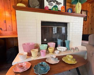 Mid-Century Modern Leaf Motif Tea Set and Planters