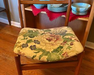 Mid-Century Modern Teak Dining Chair with Floral Upholstery