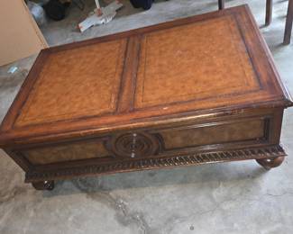 Ethan Allen Morley leather topped coffee table - 32in x 51in x20in