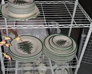 Spode Christmas Tree pattern earthenware plates with green rims