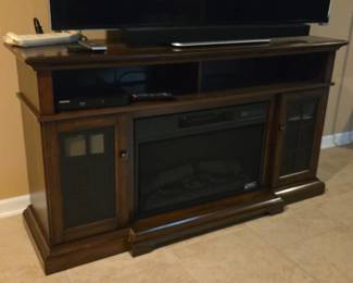 Dark Wood Electric Fireplace TV Stand