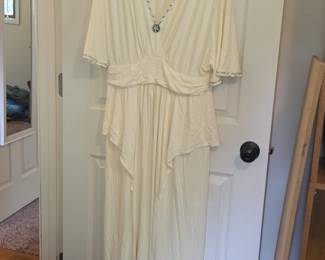 Cream Beaded VNeck Dress