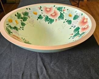 Vintage HandPainted Floral Wood Bowl