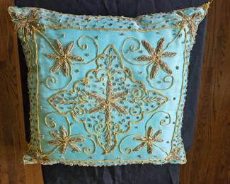 Turquoise Embroidered Pillow