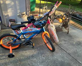 Hot Wheels boy's bike w training wheels, Singer sewing machine iron base