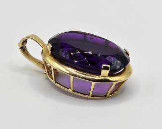 Estate JH 14K Gold Large Amethyst Pendant Enhancer 17.73g Designer Jewelry