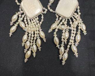 Art Deco Style Faux Pearl and Crystal Dangle Earrings