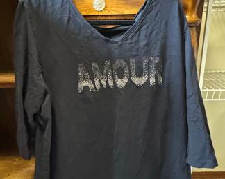 Black "Amour" Rhinestone V-Neck T-Shirt
