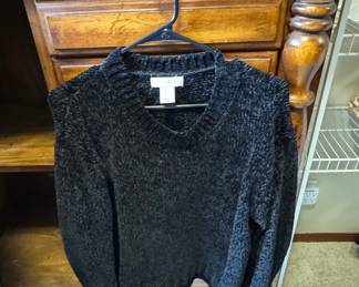 Black Chenille V-Neck Sweater