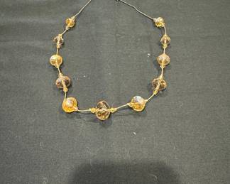 Faceted Amber-Colored Glass Bead Necklace