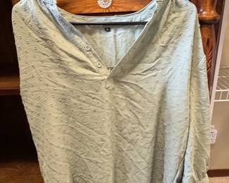 Women's Textured Henley Blouse - Sage Green