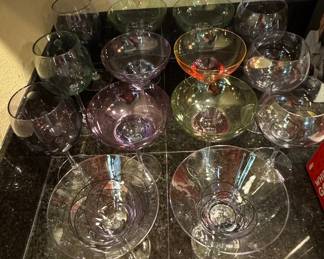 Assorted Colored Glassware Set with Spiral Martini Glasses