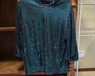 Emerald Green Sequin Mock Neck Top