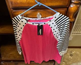 Zeagoo Women's Striped and Polka Dot Raglan Sleeve Top