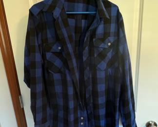 Men's Blue and Black Plaid Flannel Shirt