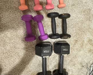TSA 20 lb Hex Dumbbells and assorted Neoprene Dumbbells