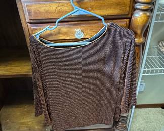 Women's Copper Sparkly Striped Long-Sleeve Top