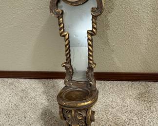 Vintage Gilt Wood Wall Sconce with Mirror and Mask Motif