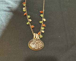 Beaded Necklace and Earring Set with Oval Pendant