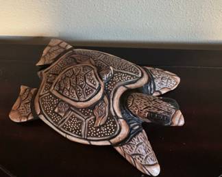 Hand Carved Wood Sea Turtle Figurine