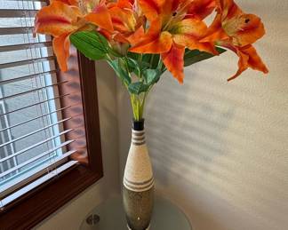 Artificial Tiger Lily Arrangement in Tapered Woven Vase