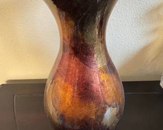 Iridescent Copper and Red Ceramic Vase