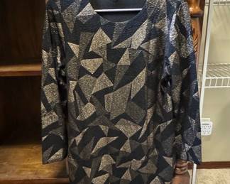 Black and Gold Abstract Geometric Print Knit Top