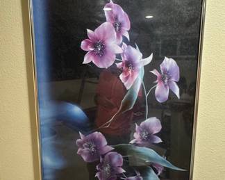 Framed Floral Print with Silver Frame - Purple Orchids