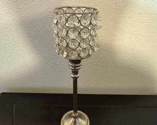 Silver Tone Crystal Beaded Candle Holder