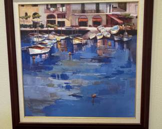 Harbor Scene Oil Painting by C. M. Perry